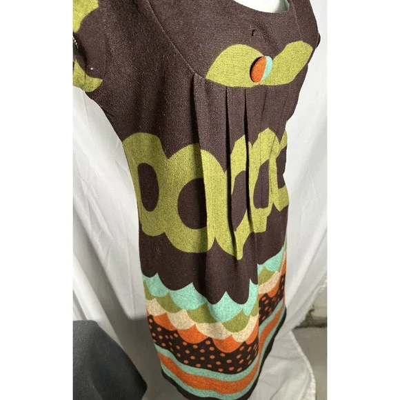 UK Tenki Fall Multi-Colored Tunic Dress Style Soft Knit Size M/L Short Sleeves - Picture 4 of 8